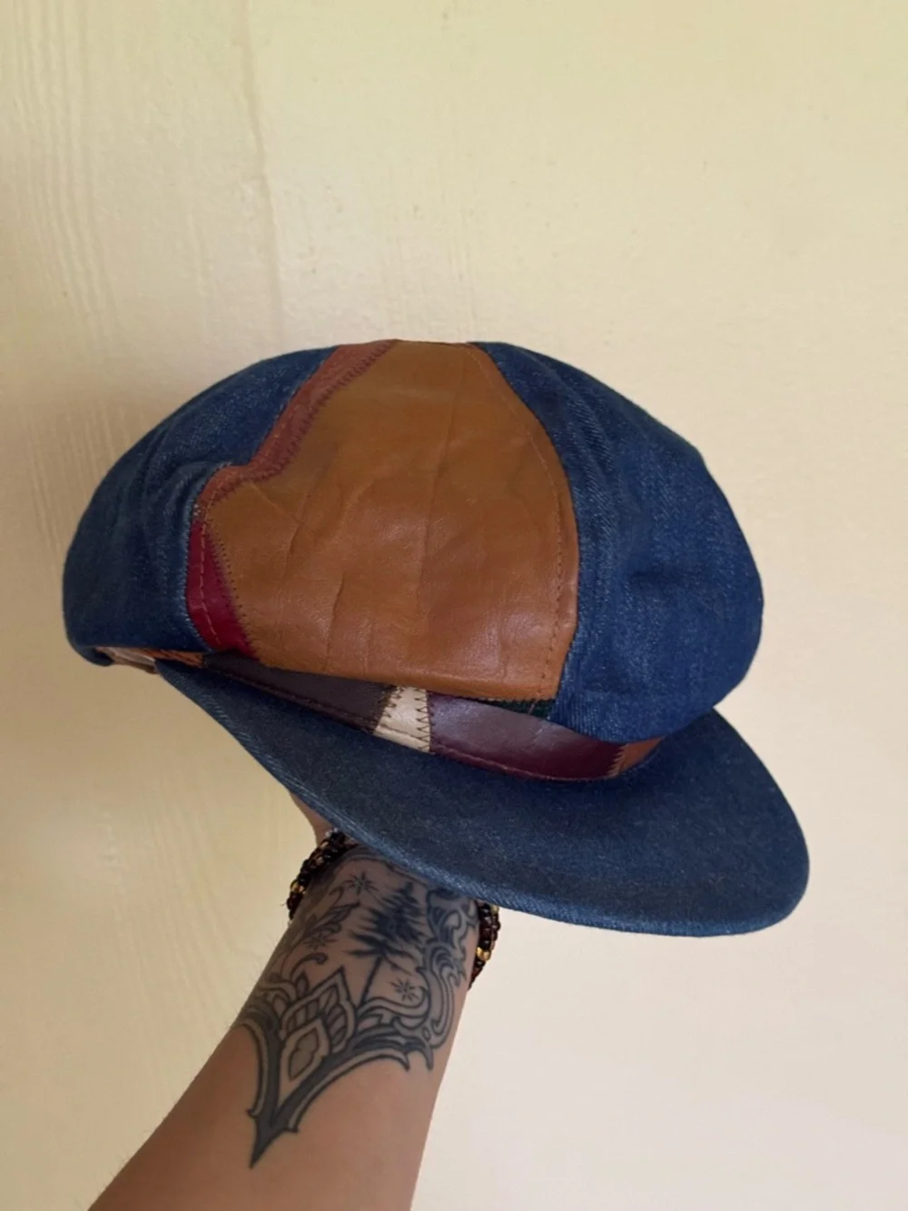 Rare Vintage 70's Leather/denim Applejack Hat - Picture 2 of 6